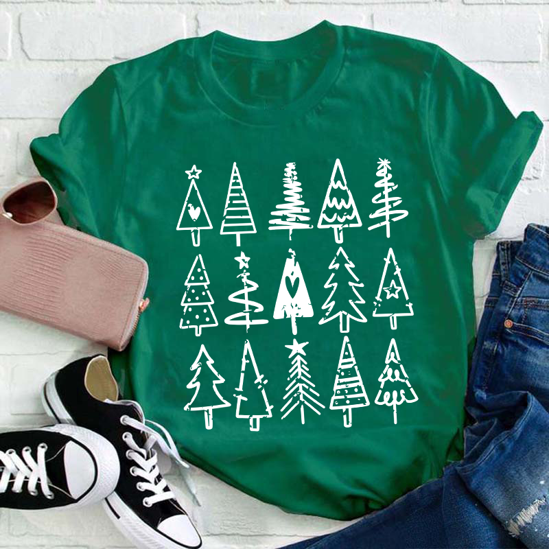 Assorted Christmas Trees Teacher T-Shirt