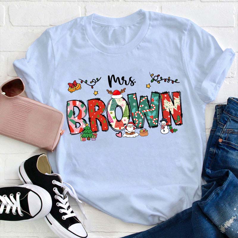 Personalized Christmas Crew Teacher T-Shirt