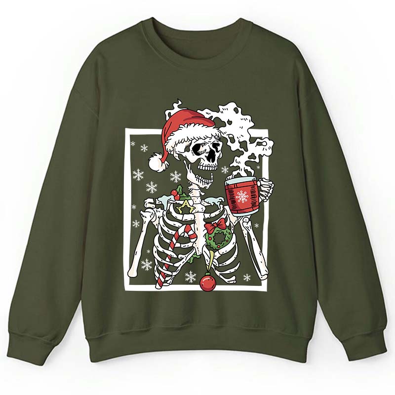 Skeleton With Smiling Skull Drinking Coffee Latte Teacher Sweatshirt