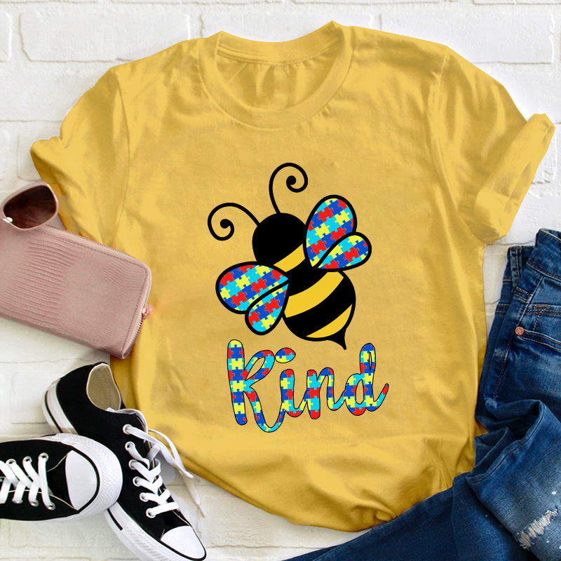 Bee Kind Colorful Puzzle Teacher T-Shirt
