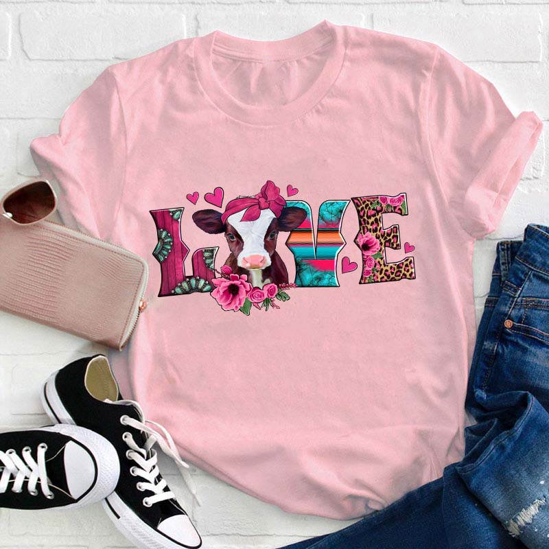 Cute Cow Love Valentines Teacher T-Shirt