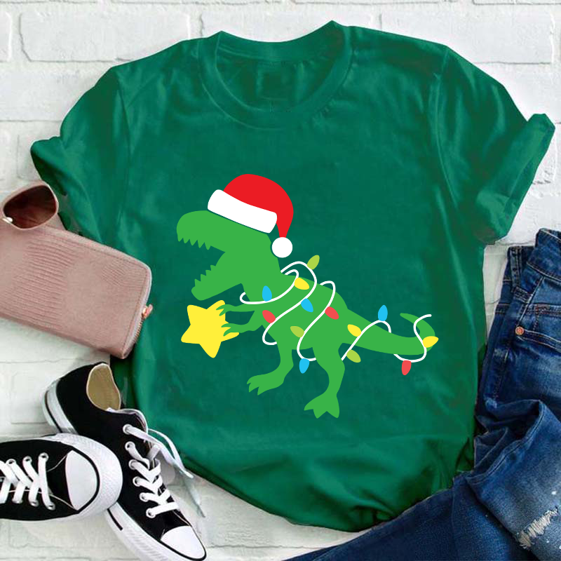 Little Dinosaurs Surrounded By Lanterns Teacher T-Shirt