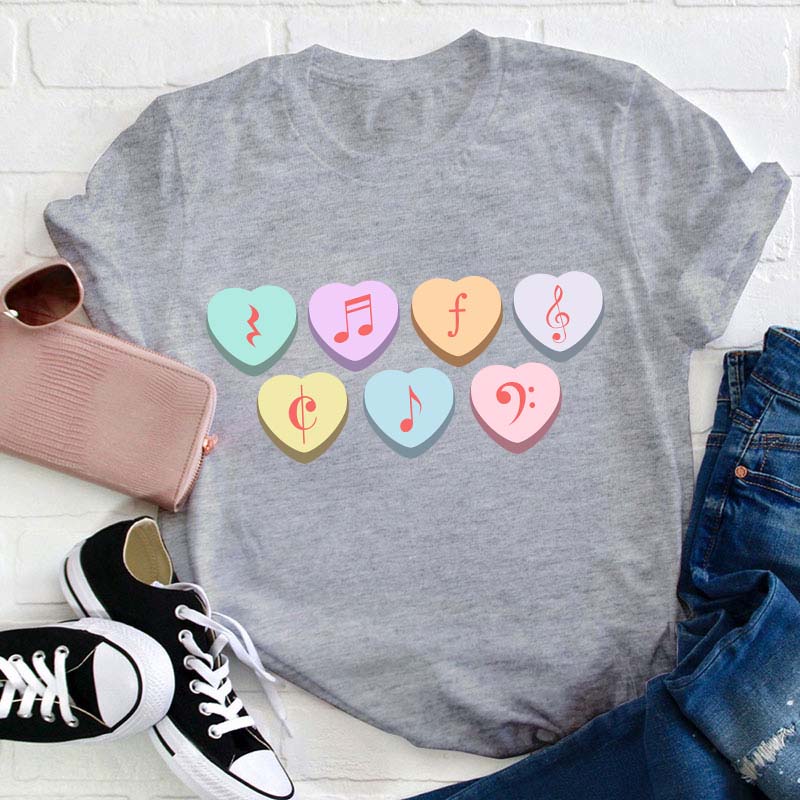 Music Note Heart Candy Teacher T-Shirt