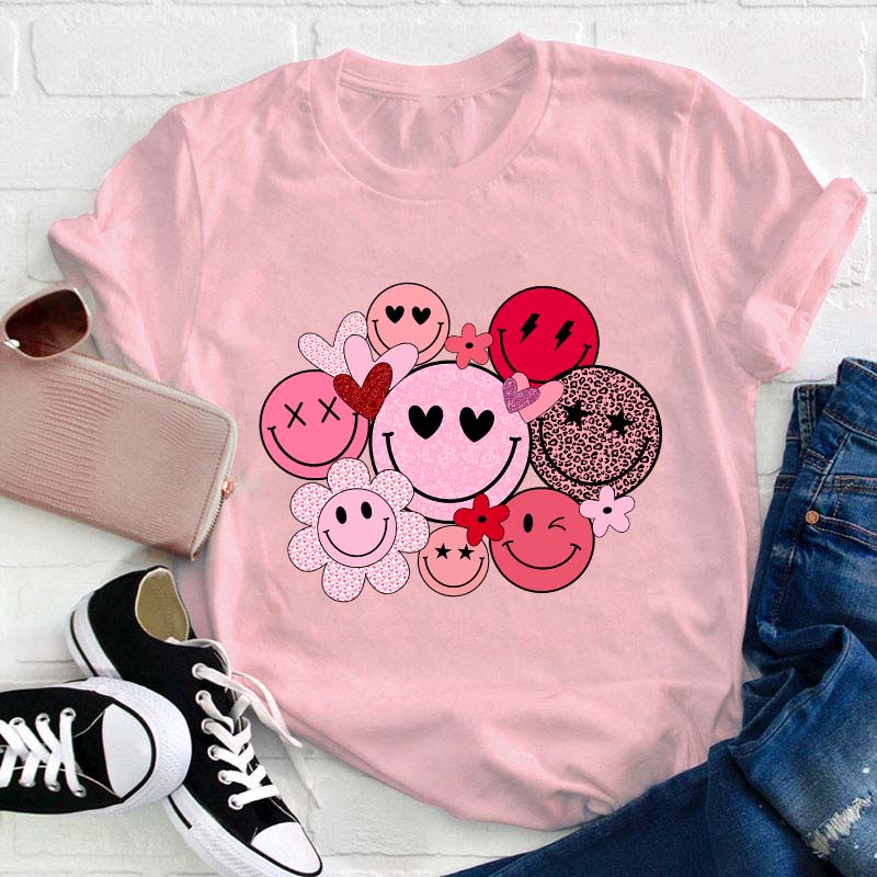 Valentines Smiley Faces Teacher T-Shirt