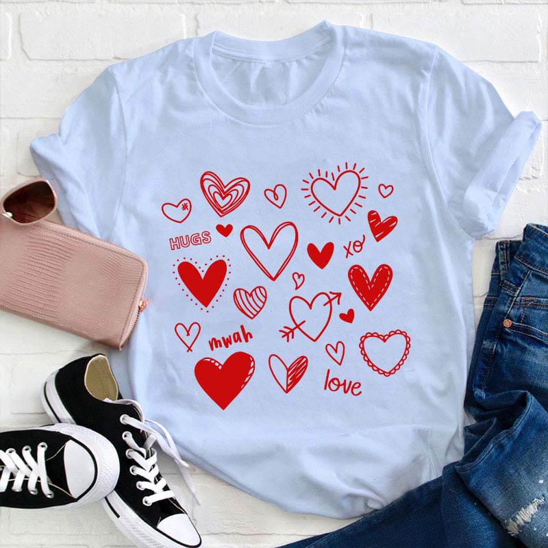 Hugs Xo Love Heart Teacher T-Shirt