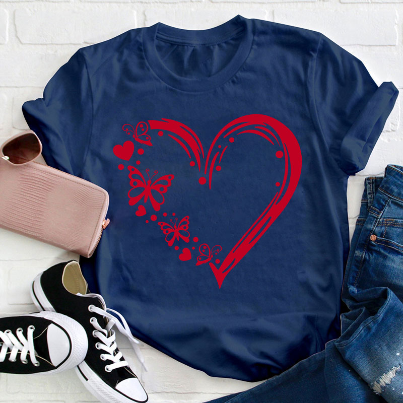 Valentine Heart With Butterfly Teacher T-Shirt
