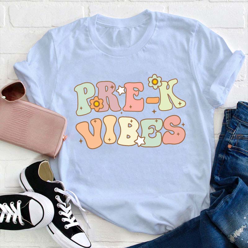 Personalized Cute Vibes Teacher T-Shirt