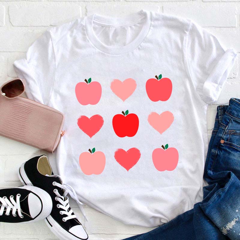 Apple Heart Valentines Day Teacher T-Shirt