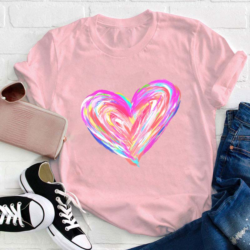 Colorful Rainbow Heart Teacher T-Shirt