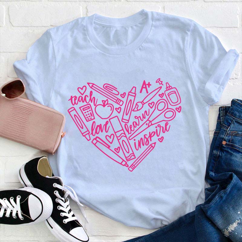 Teach Learn Inspire Heart Teacher T-Shirt