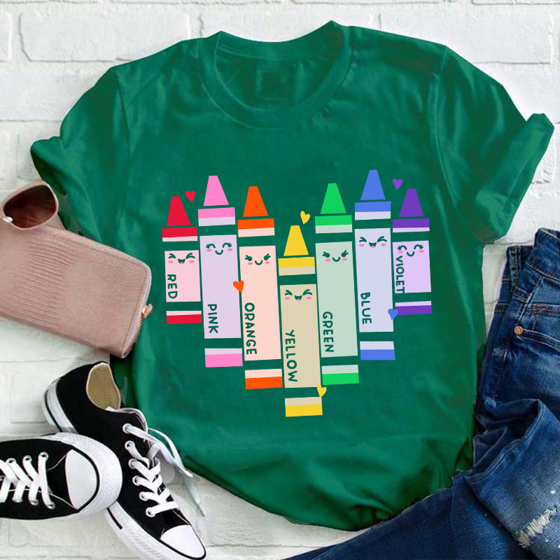 Colorful Crayons Heart Teacher T-Shirt