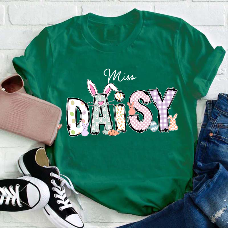 Personalized Name Cute Easter Bunny Teacher T-Shirt