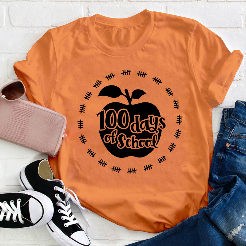100 Days Of School Apple Teacher T-Shirt