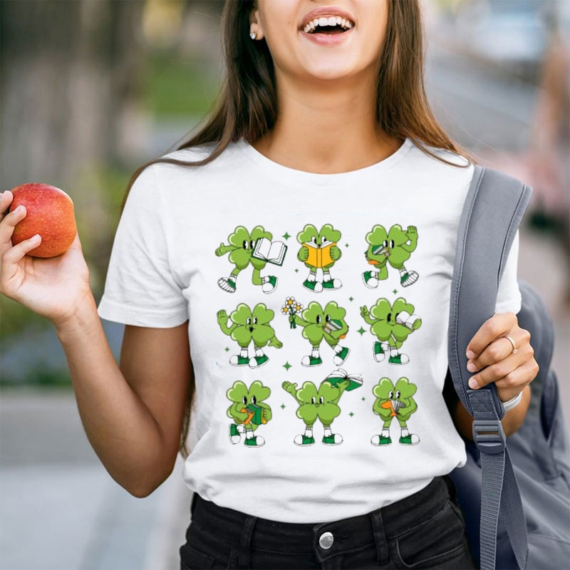 Shamrocks Love Books Teacher T-Shirt