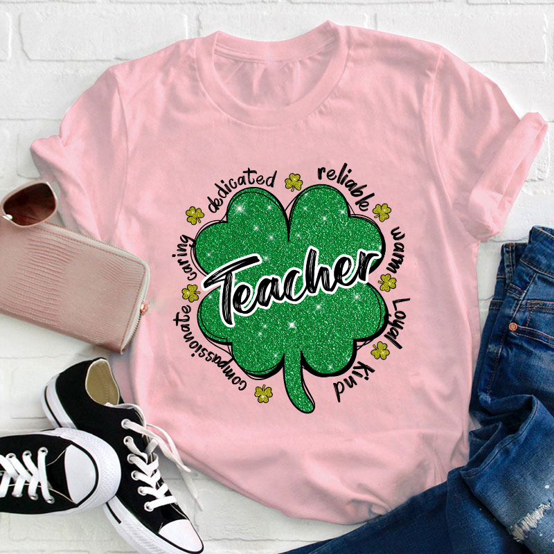 Glitter Motivate Shamrock Teacher T-Shirt