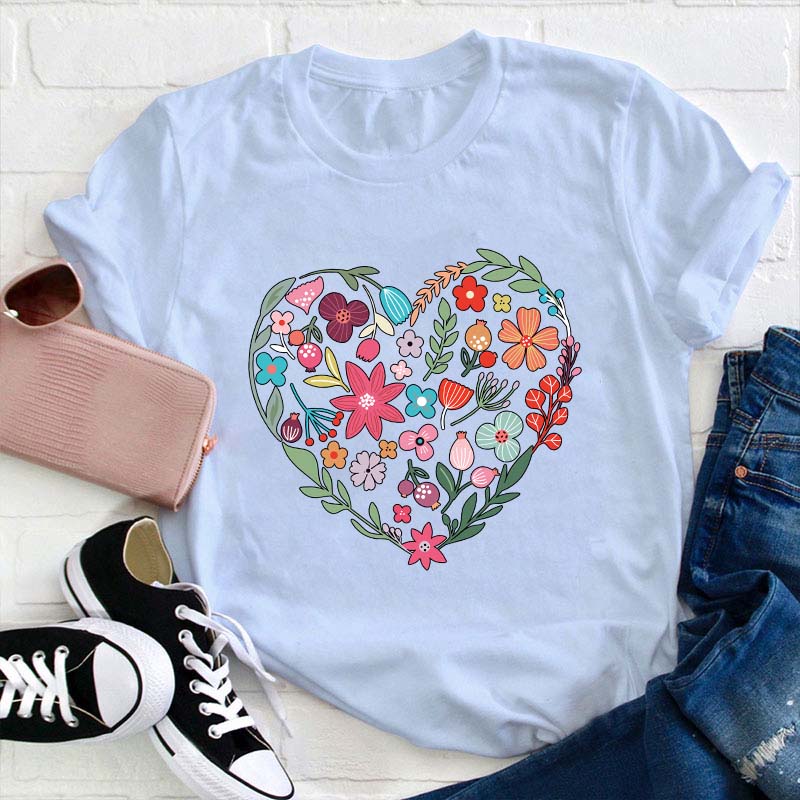 Flower Heart Teacher T-Shirt