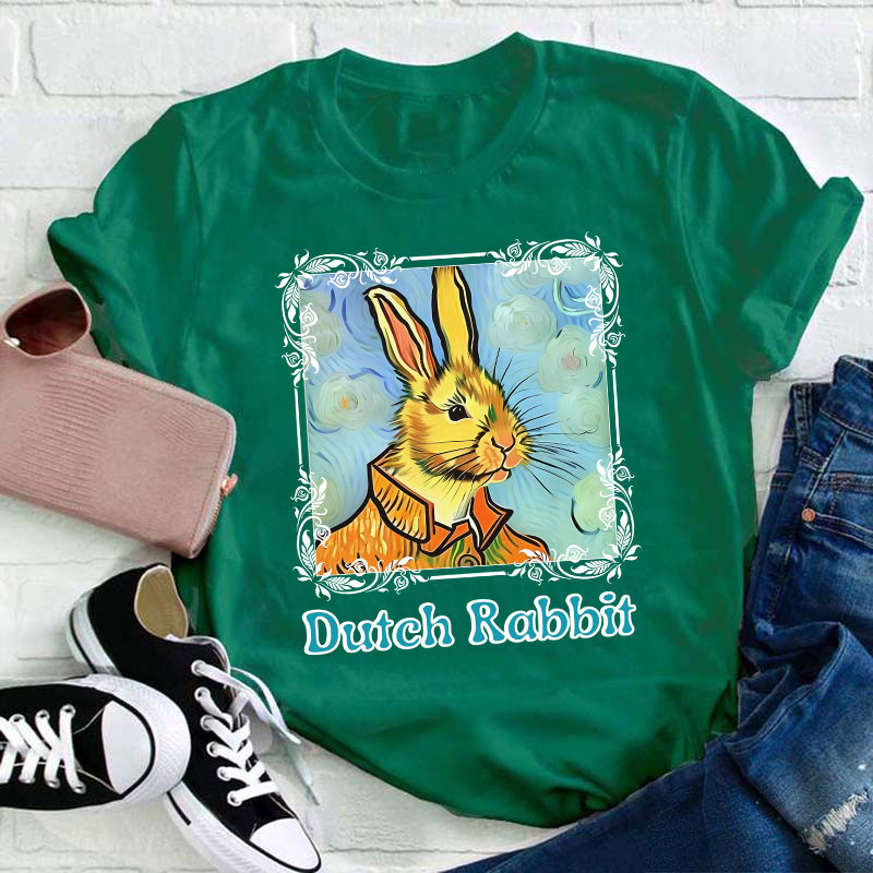 Easter Bunny Portrait In Oil Painting Style Teacher T-Shirt