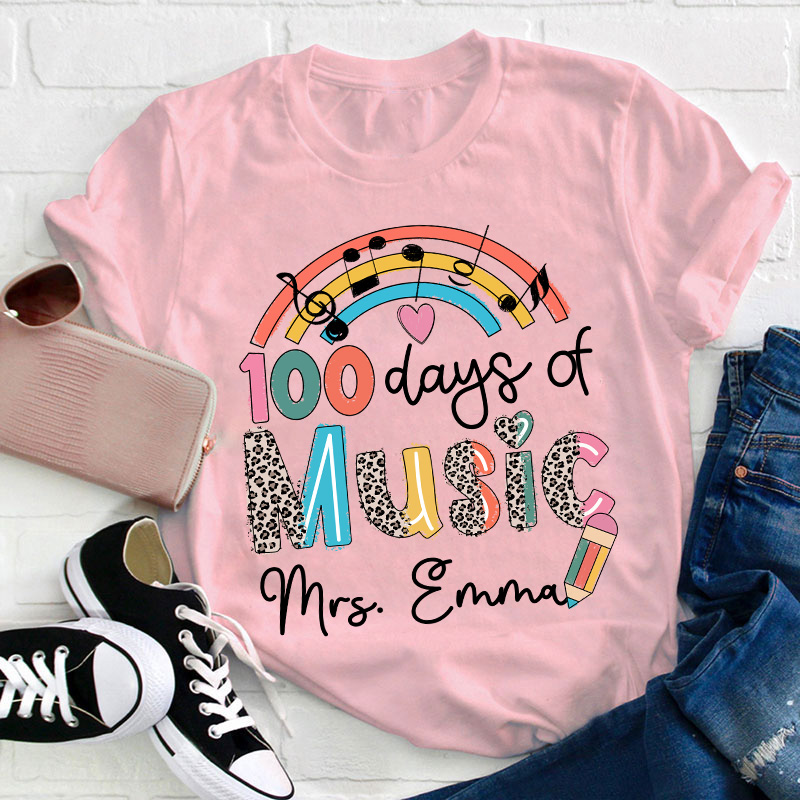 Personalized Name 100 Days Of School Music Teacher T-Shirt