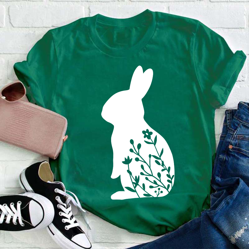 Floral Rabbit Teacher T-Shirt