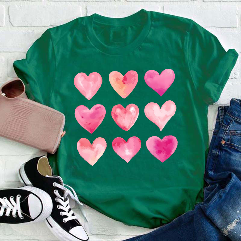 Nine Pink Hearts Teacher T-Shirt