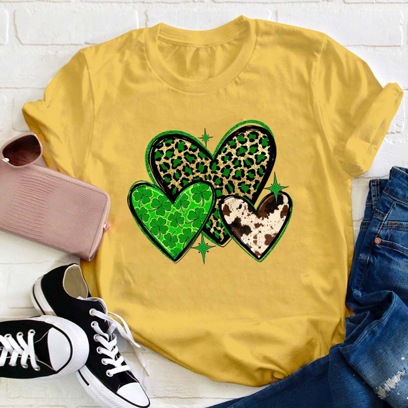 St.Patricks Leopard Heart Teacher T-Shirt