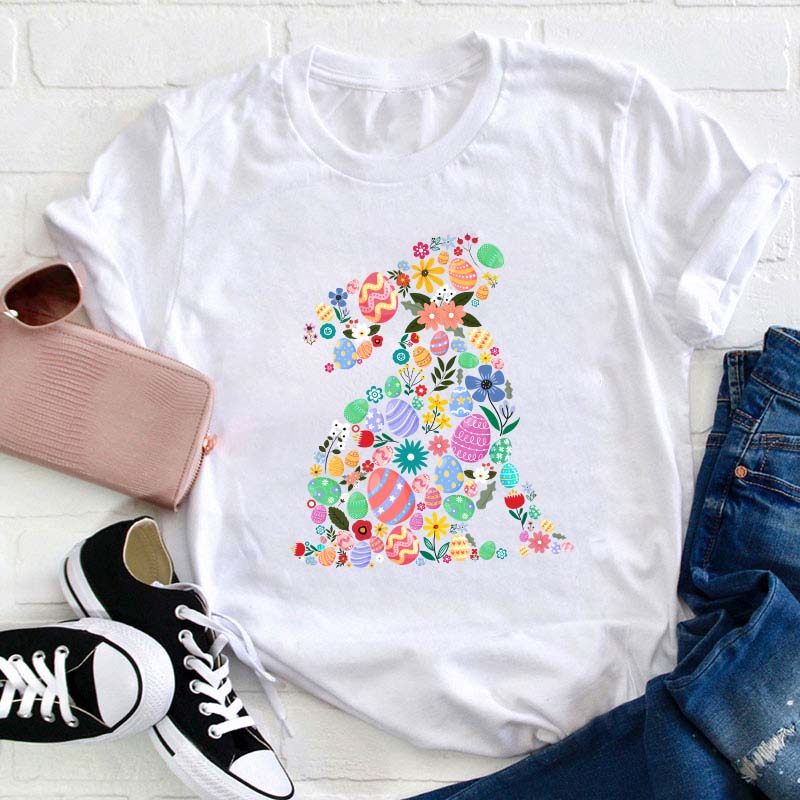 Floral Bunny Teacher T-Shirt