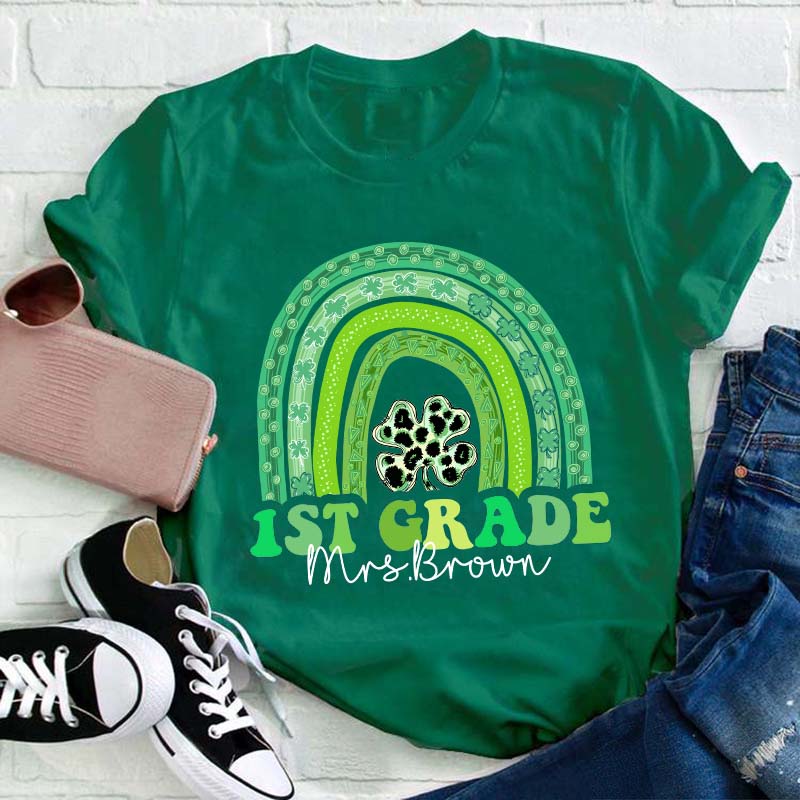 Personalized Name Shamrock Rainbow Teacher T-Shirt