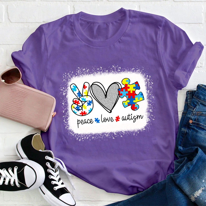 Puzzle Peace Love Autism Teacher T-Shirt