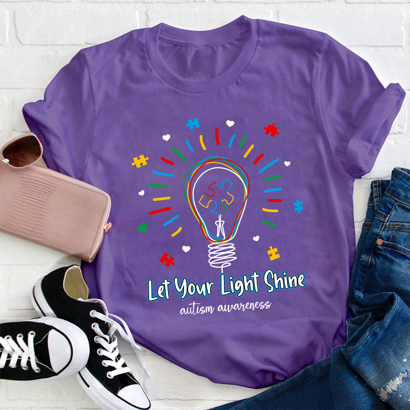Let Your Light Shine Autism Awareness Teacher T-Shirt