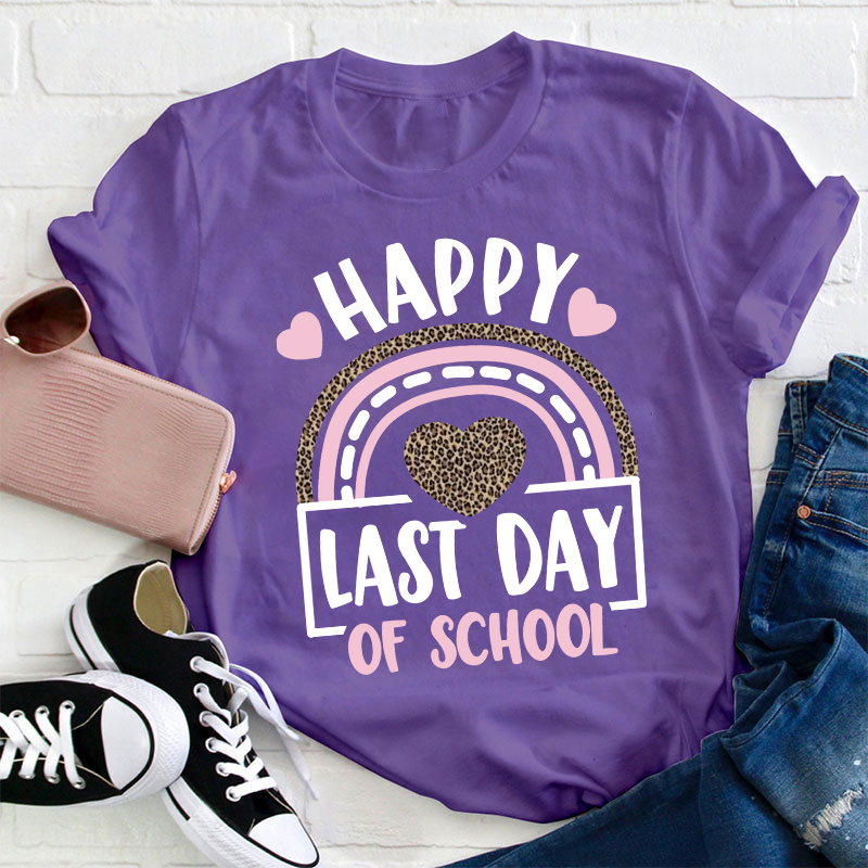 Happy Last Day of School Leopard Rainbow T-Shirt