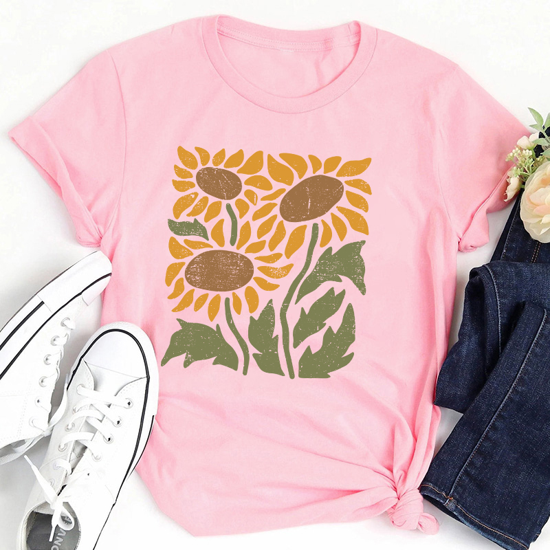 Boho Retro Flower Sunflower Teacher T-Shirt