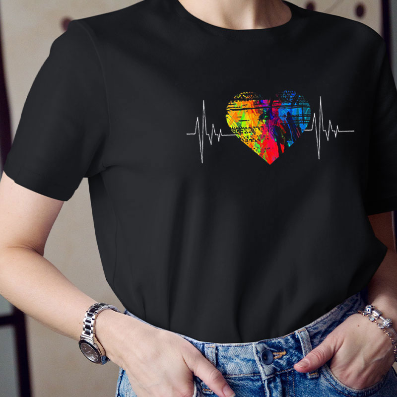 Heartbeat Art Rainbow Teacher T-Shirt