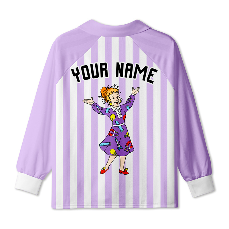 Personalized Team Name And Number Cartoon Girl Teacher Long Sleeve Collar Jersey