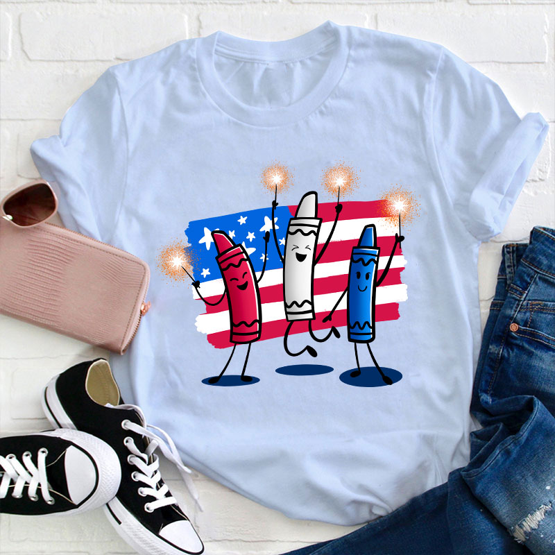4th Of July Color Crayon Teacher T-Shirt