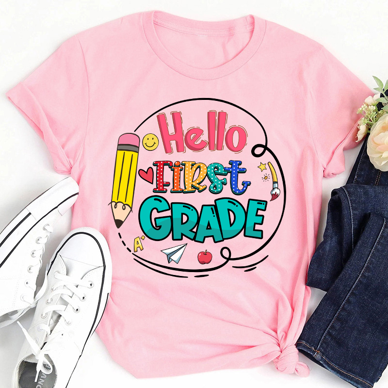 Personalized Hello Back to School Grade Teacher T-Shirt