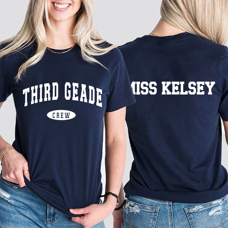 Personalized Simple Retro Text Design Teacher Two Sided T-Shirt