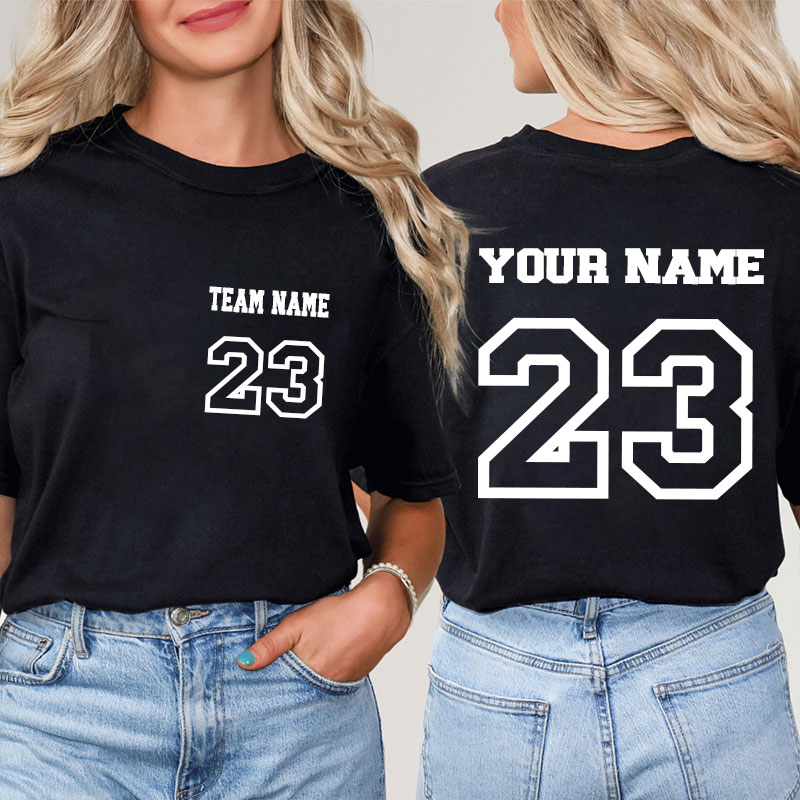 Personalized Name And Back Number Teacher Two Sided T-Shirt