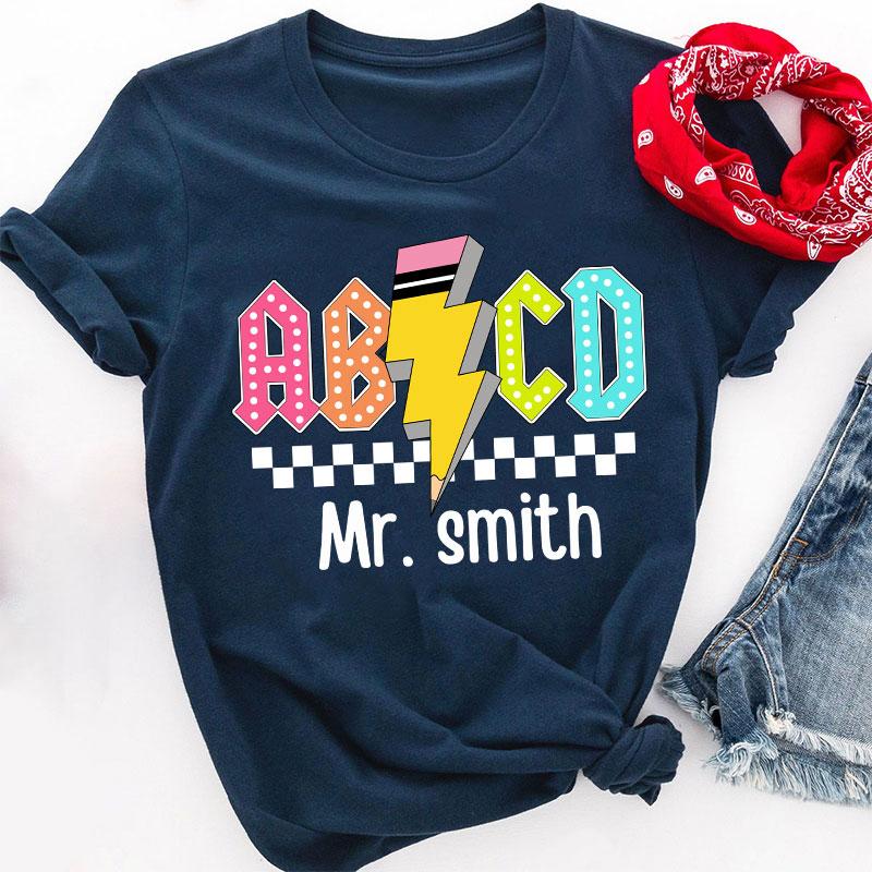 Personalized Teacher's Name Lightning Pencil Icon Teacher T-Shirt