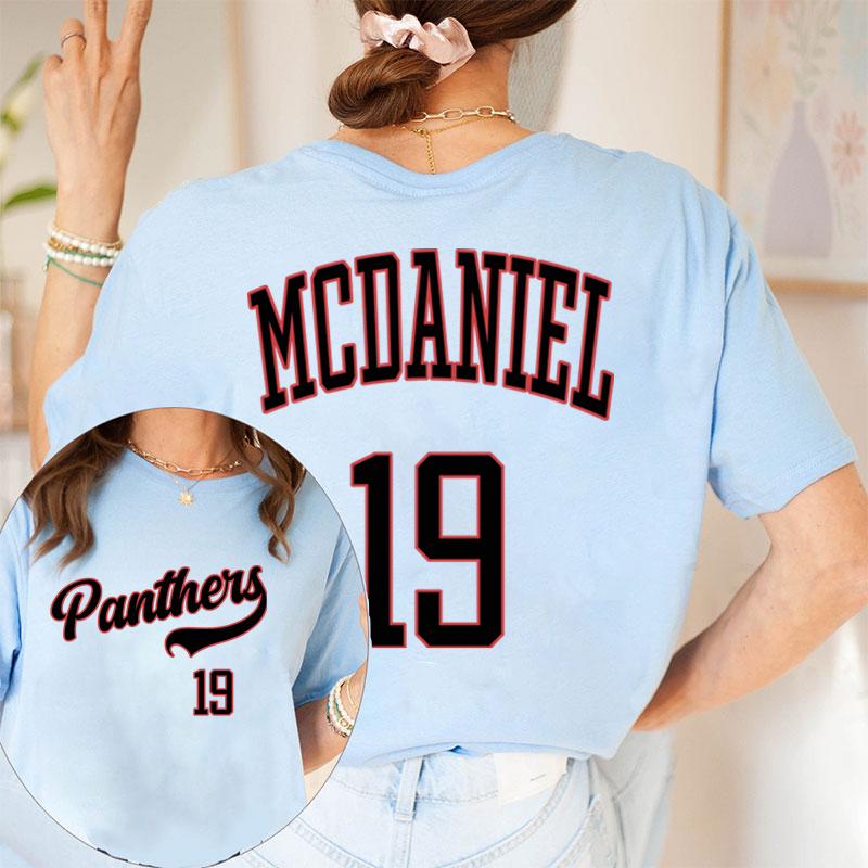 Personalized  Mascot And Your Number Simple Font Design Teacher Two Sided T-Shirt