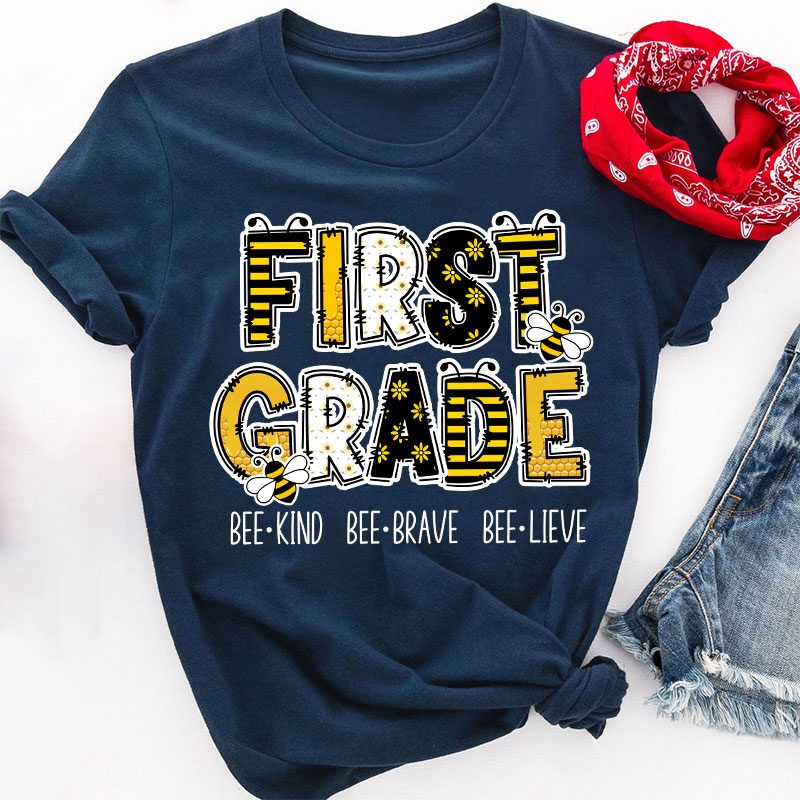 Personalized Grade Funny Bee Font Design Teacher T-Shirt