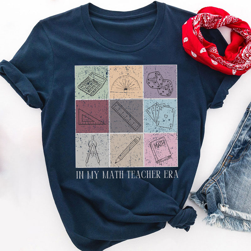 In My Math Teacher Era Mathematical Tools Icons Teacher T-Shirt