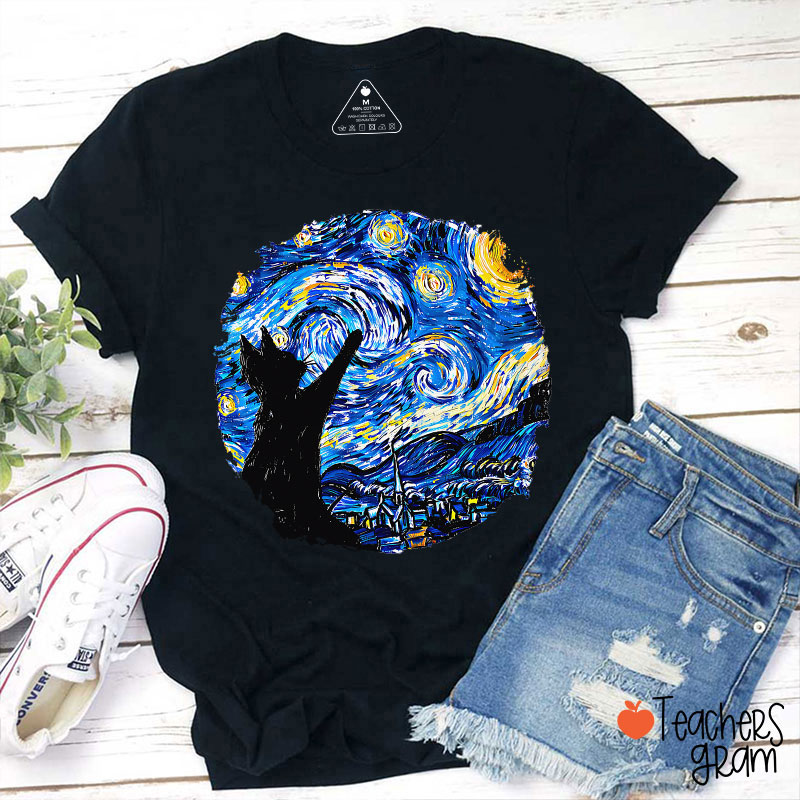Starry Night And Cat Teacher T-Shirt