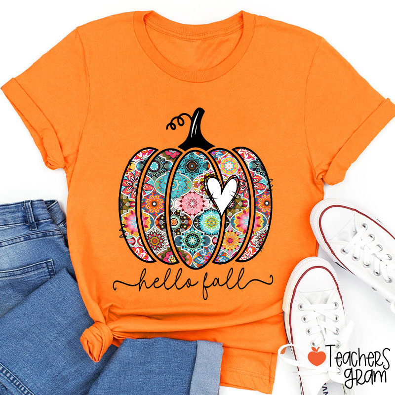 Personalized Text Flowers Pumpkin Fall Teacher T-Shirt