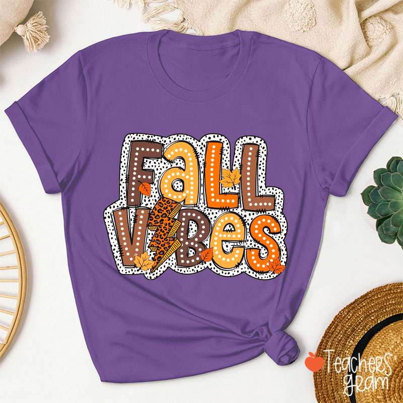 Fall Vibes Leopard Lightning Teacher T-Shirt