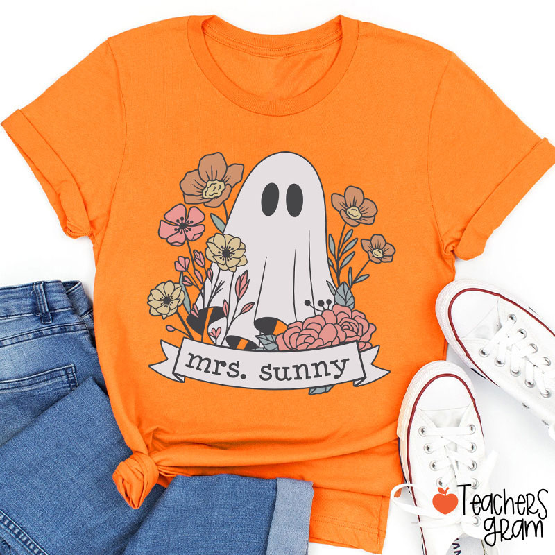 Personalized Name Floral Ghost Teacher T-Shirt