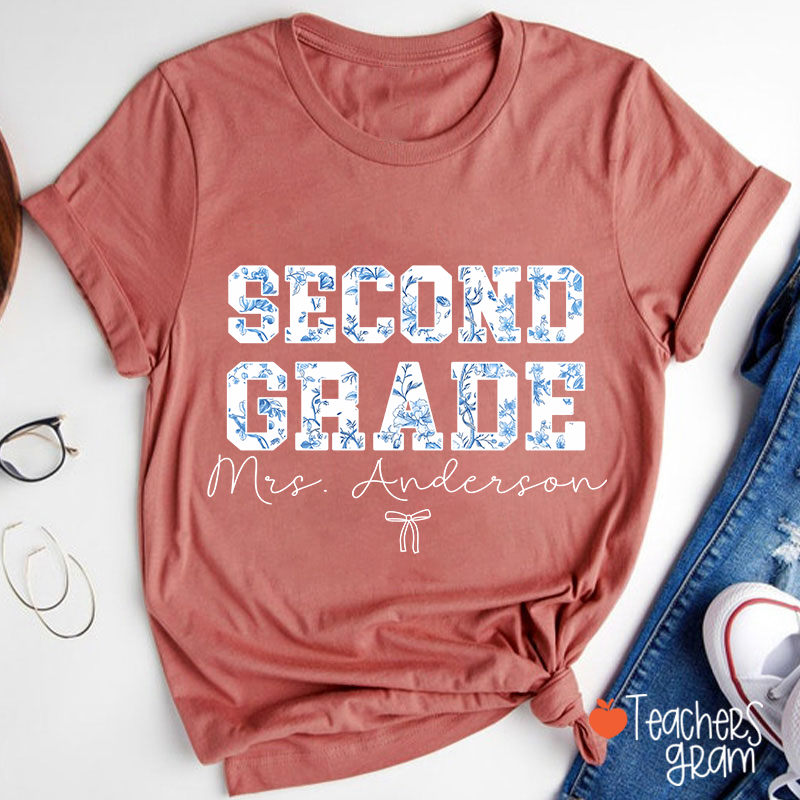 Personalized Name And Grade Trendy Teacher T-Shirt