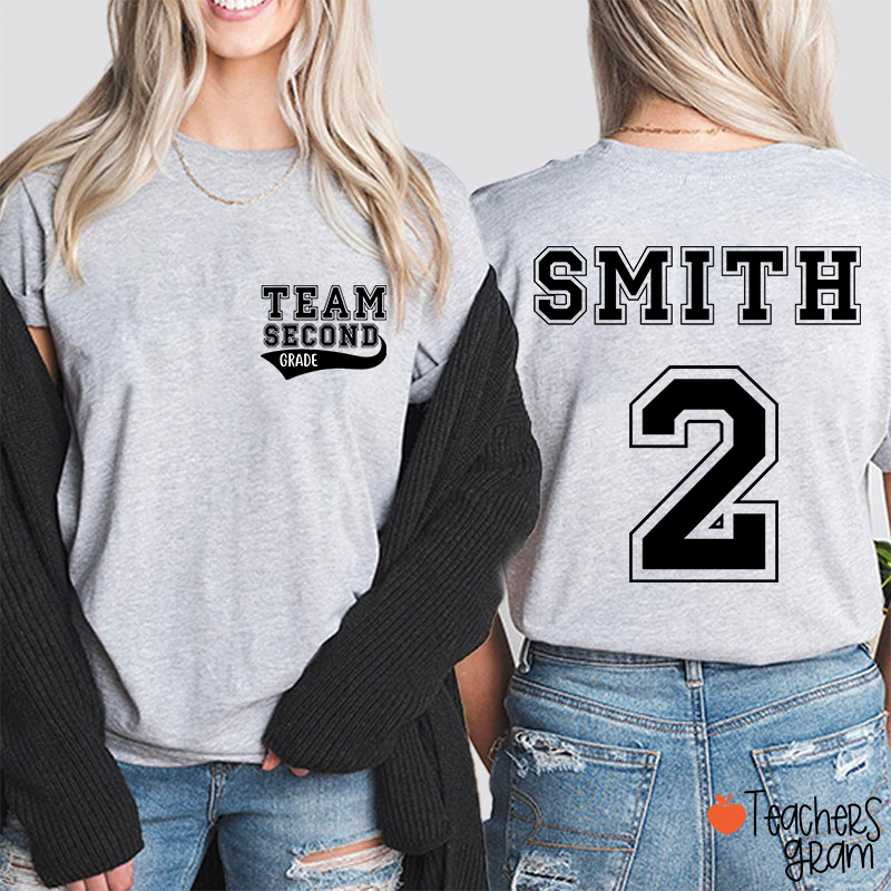 Personalized Retro Style Grade And Name Teacher Two Sided T-Shirt