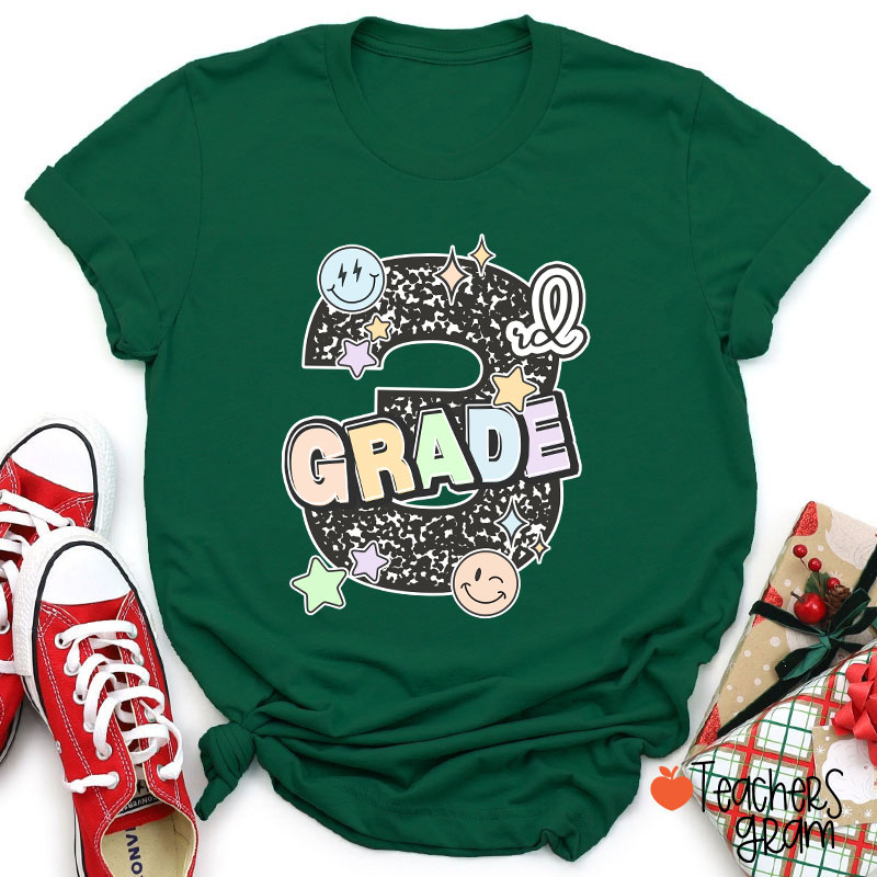 Personalized Grade Smiley Star Teacher T-Shirt