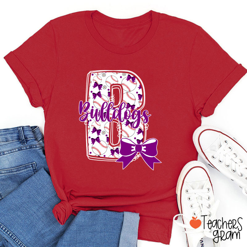 Personalized Mascot And Sport Initials Bow Teacher T-Shirt