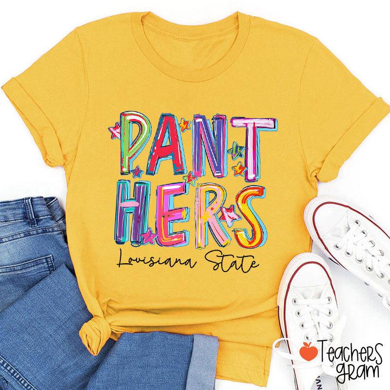 Personalized Mascot And School Name Star Watercolor Brushstrokes Teacher T-Shirt